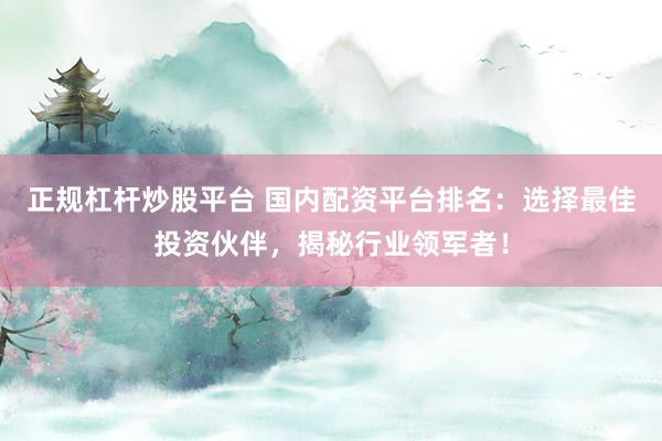 正规杠杆炒股平台 国内配资平台排名：选择最佳投资伙伴，揭秘行业领军者！