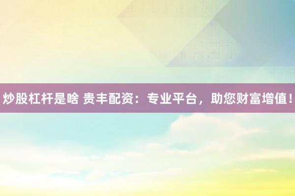 炒股杠杆是啥 贵丰配资：专业平台，助您财富增值！