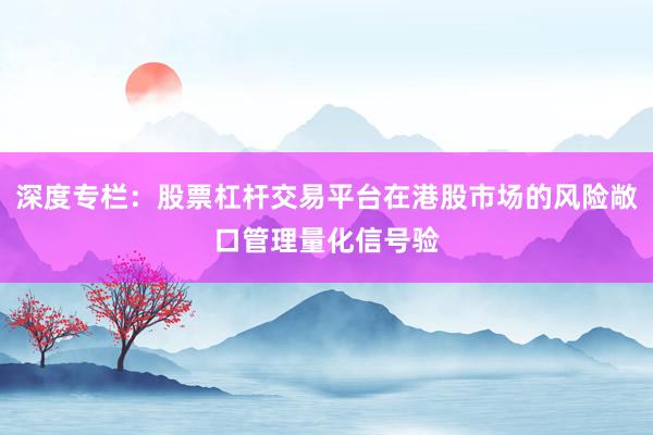 深度专栏：股票杠杆交易平台在港股市场的风险敞口管理量化信号验