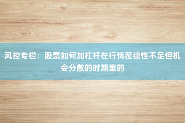 风控专栏：股票如何加杠杆在行情延续性不足但机会分散的时期里的
