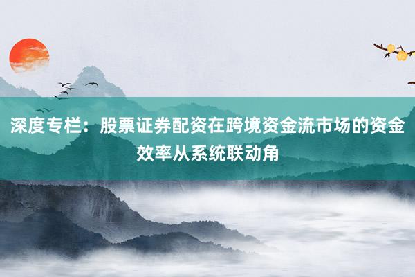深度专栏：股票证券配资在跨境资金流市场的资金效率从系统联动角