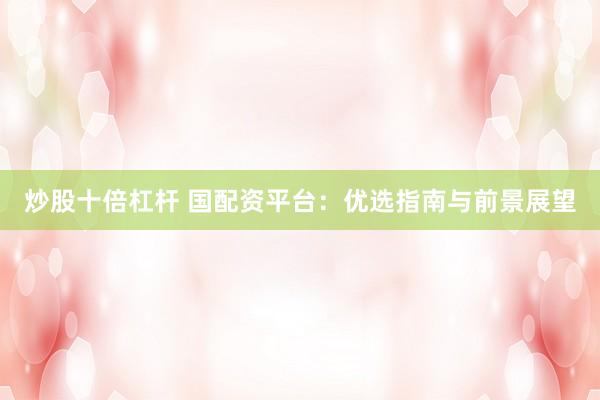 炒股十倍杠杆 国配资平台：优选指南与前景展望